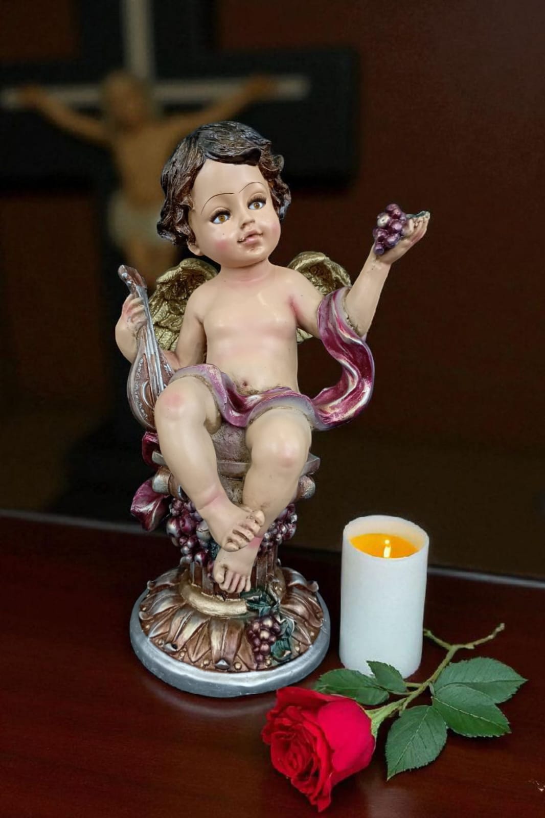 Figura Decorativa Ángel Querubín Abundancia para el Hogar – Estatua Clásica de Resina para Hogar y Jardín