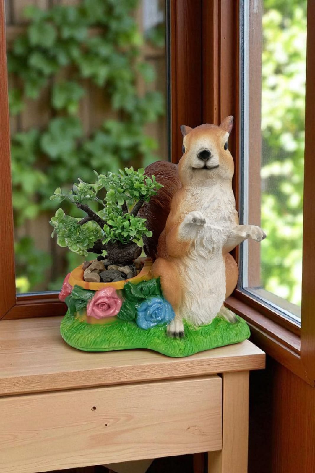 Maceta Decorativa Ardilla de Resina – Figura para Jardín y Hogar 30 cm | Adorno Natural y Original