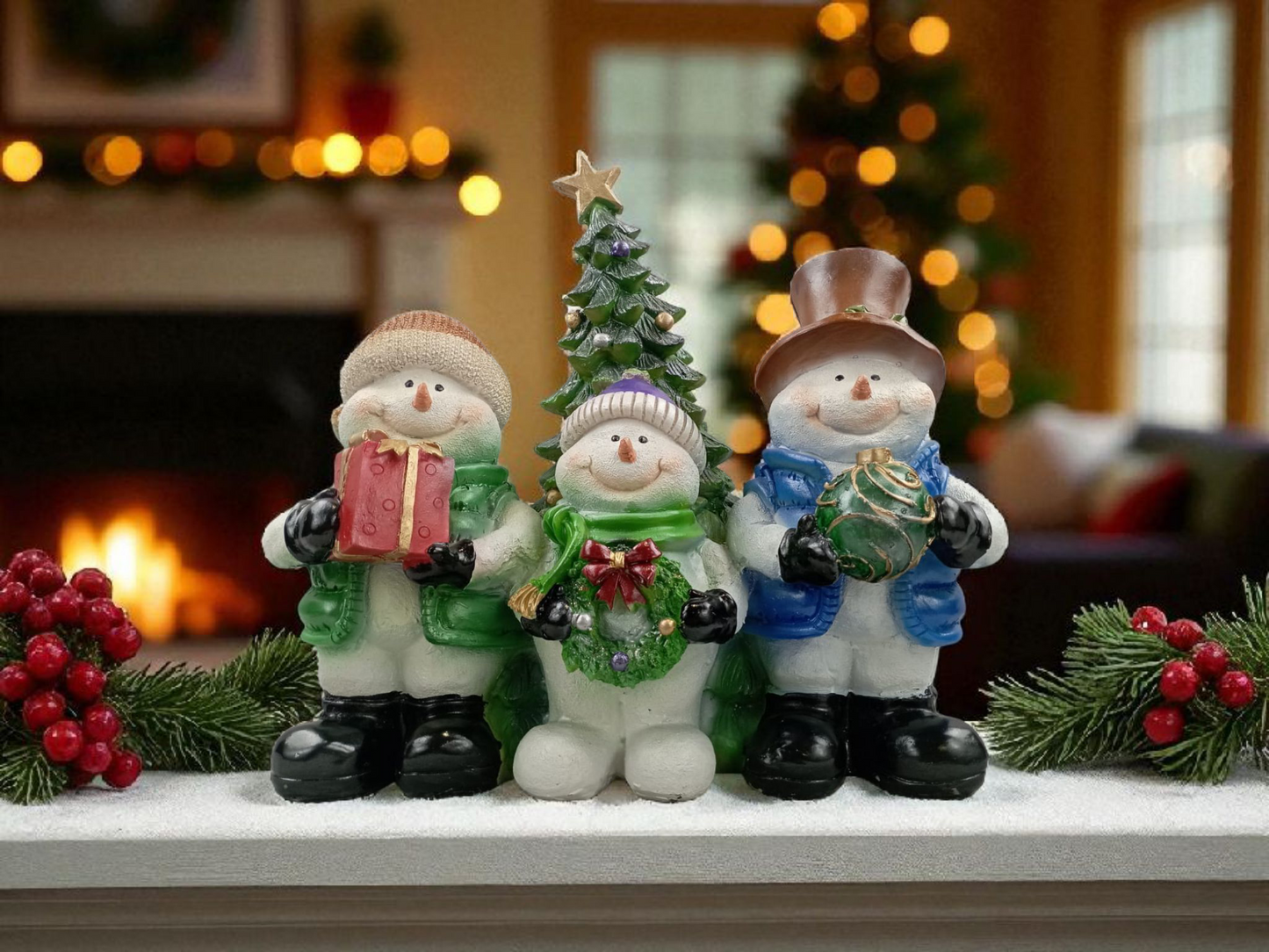Decoraciones navideñas muñecos de nieve con árbol de navidad Decoración Navideña Familia de Muñecos de Nieve – Espíritu de Alegría y Calidez