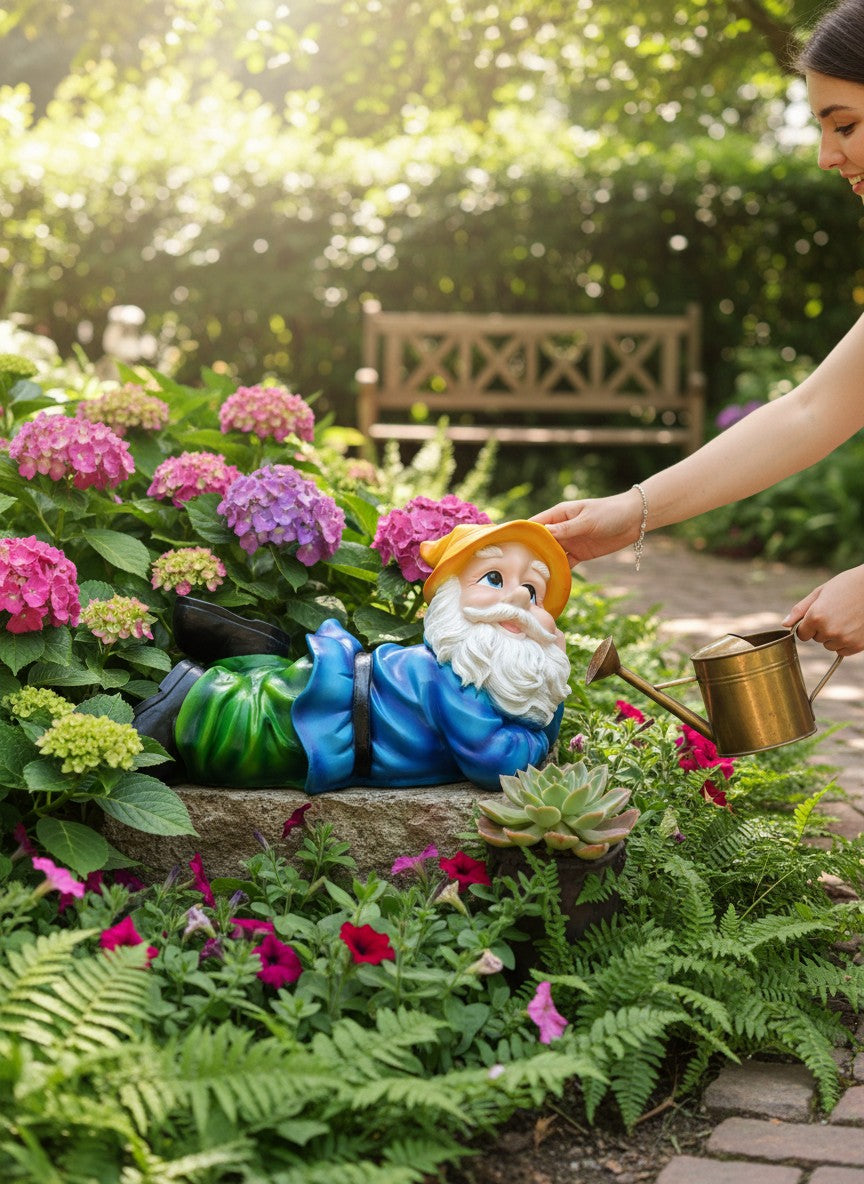 Duende Descansando de Jardín – Estatua Decorativa de Resina de 49cm de Largo