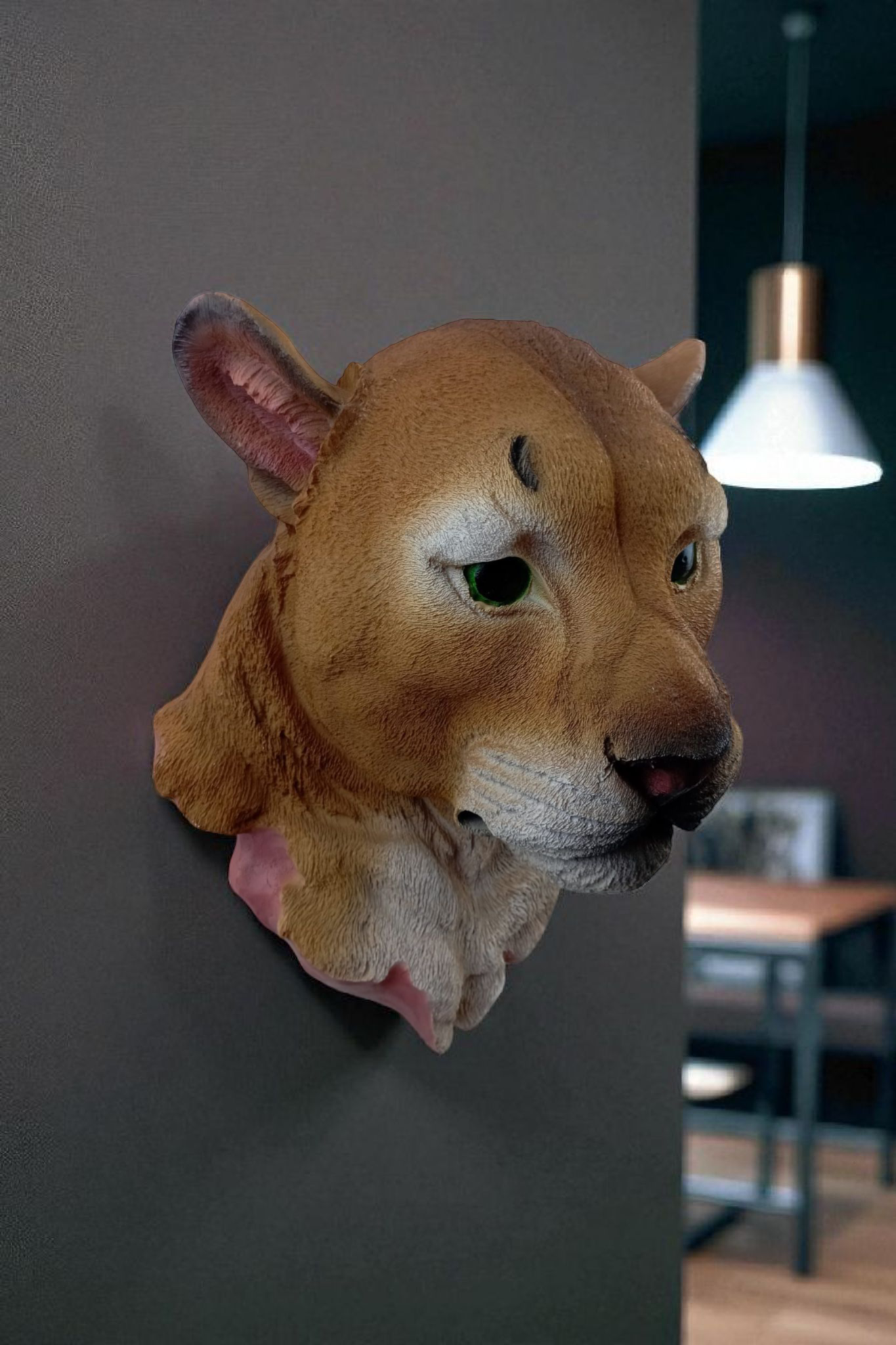 Cabeza de Puma Pantera Decorativa de Resina para Pared | Escultura de Animal Salvaje Realista | Adorno de Caza, Casa, Oficina o Bar