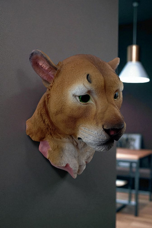Cabeza de Puma Pantera Decorativa de Resina para Pared | Escultura de Animal Salvaje Realista | Adorno de Caza, Casa, Oficina o Bar