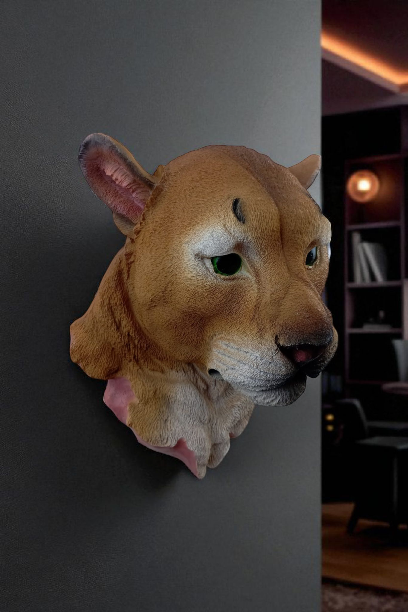 Cabeza de Puma Pantera Decorativa de Resina para Pared | Escultura de Animal Salvaje Realista | Adorno de Caza, Casa, Oficina o Bar