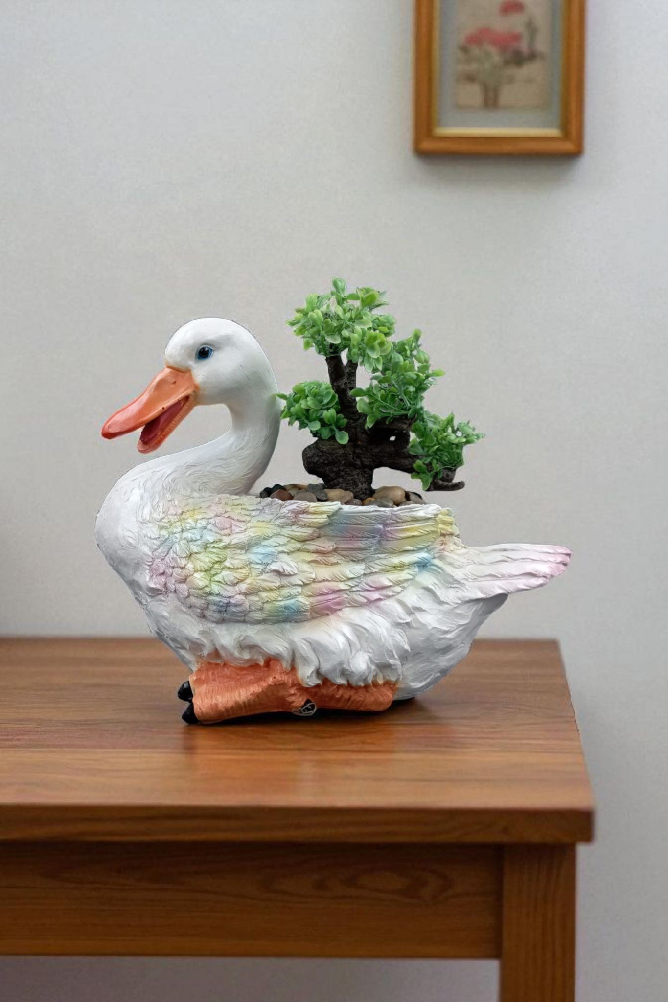 Maceta Decorativa en Forma de Pato de Resina | Figura de Pato Blanco para Jardín, Terraza y Hogar | Adorno Ornamental 23 cm