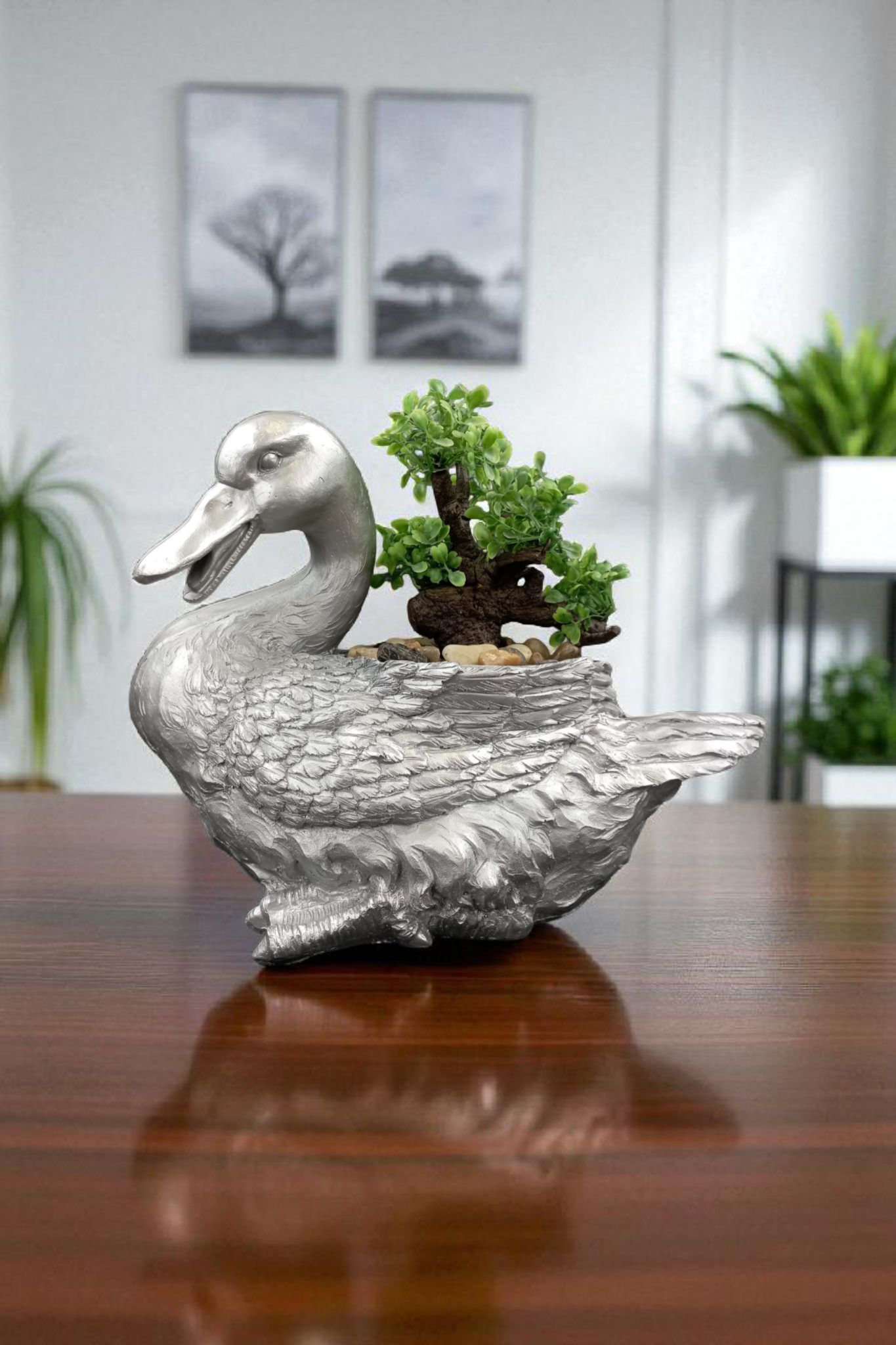 Maceta Decorativa en Forma de Pato de Resina | Figura de Pato Blanco para Jardín, Terraza y Hogar | Adorno Ornamental 23 cm