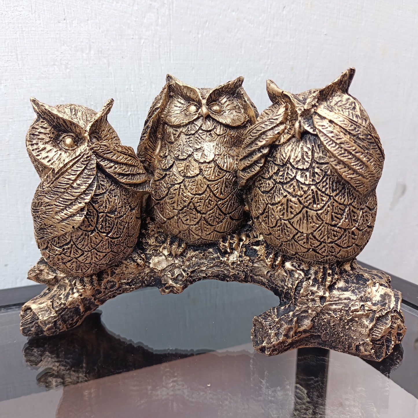 Decoración de Tres Búhos Sabios Virtudes, Estatua Figuras Decorativa para el Hogar (Dorado)