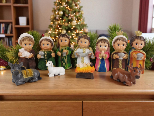 Nacimiento navideño completo infantil 13 cm  mini pequeño. Nacimiento de Belén.