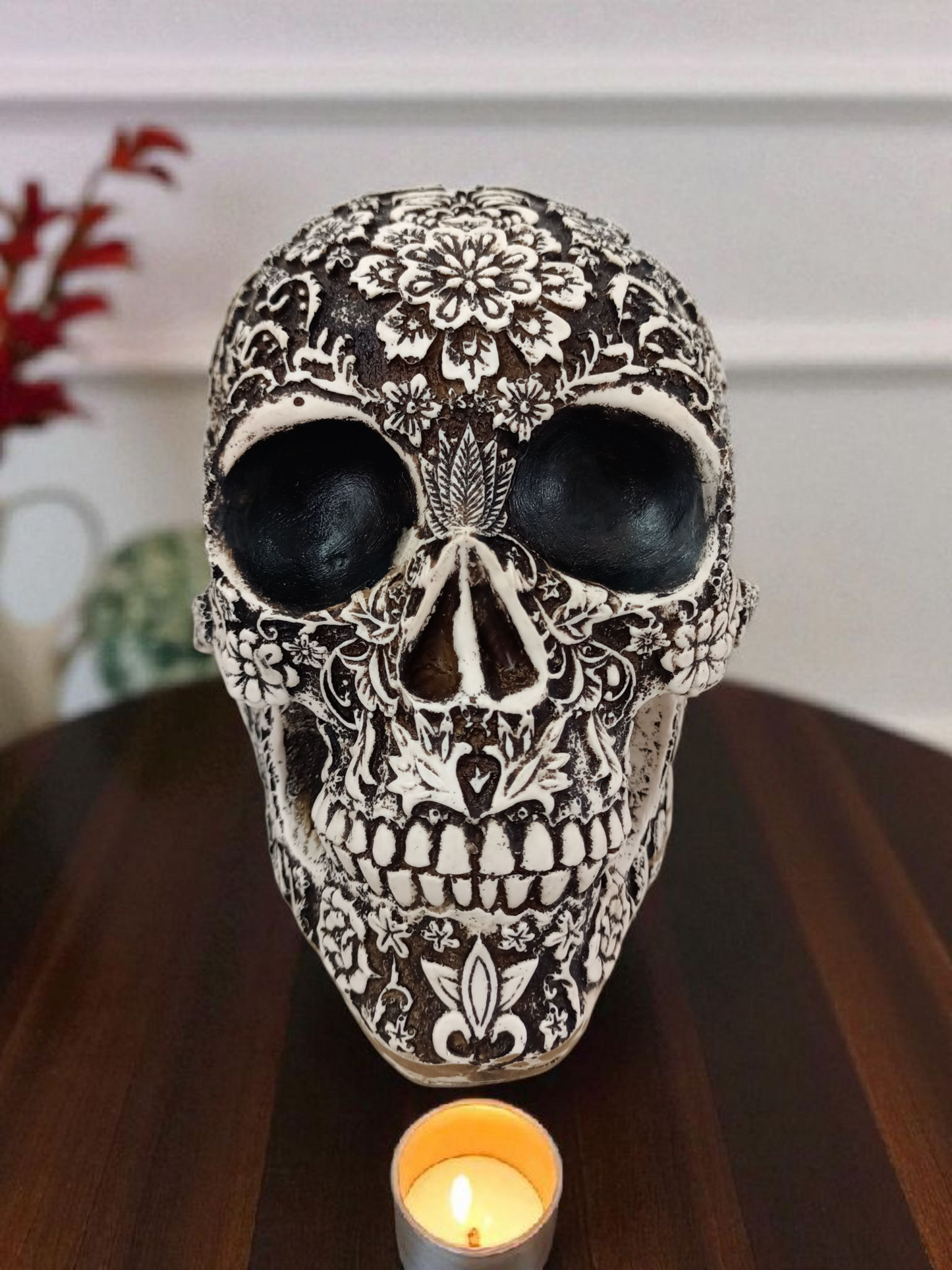 Calavera decorativa cráneo con relieve mexicano para día de muertos decoracion de ofrenda.