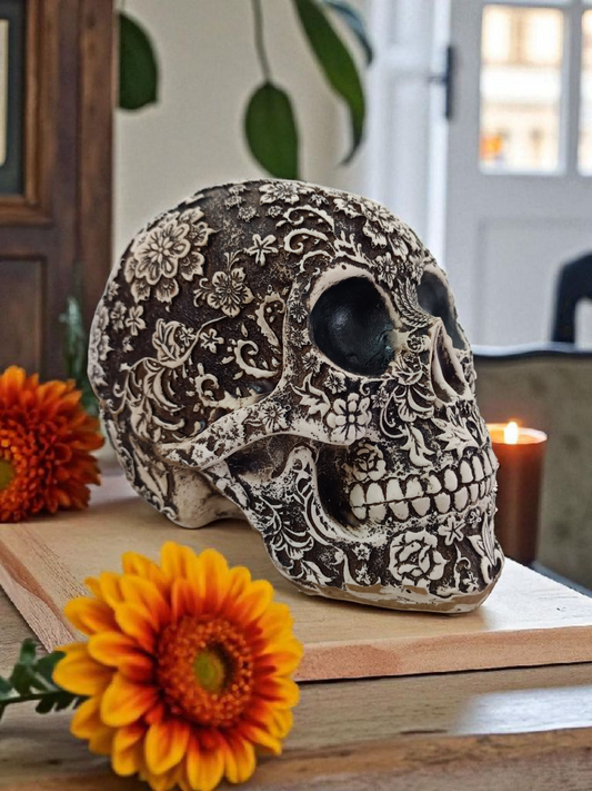 Calavera decorativa cráneo con relieve mexicano para día de muertos decoracion de ofrenda.