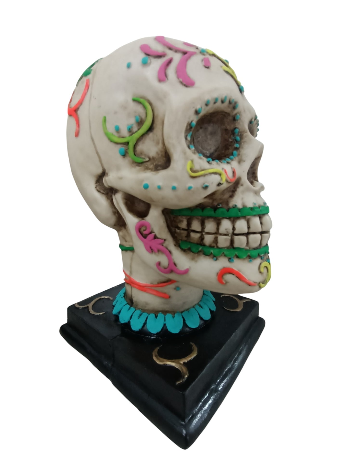 Cráneo decorativo floreado para día de muertos ofrenda porta vela