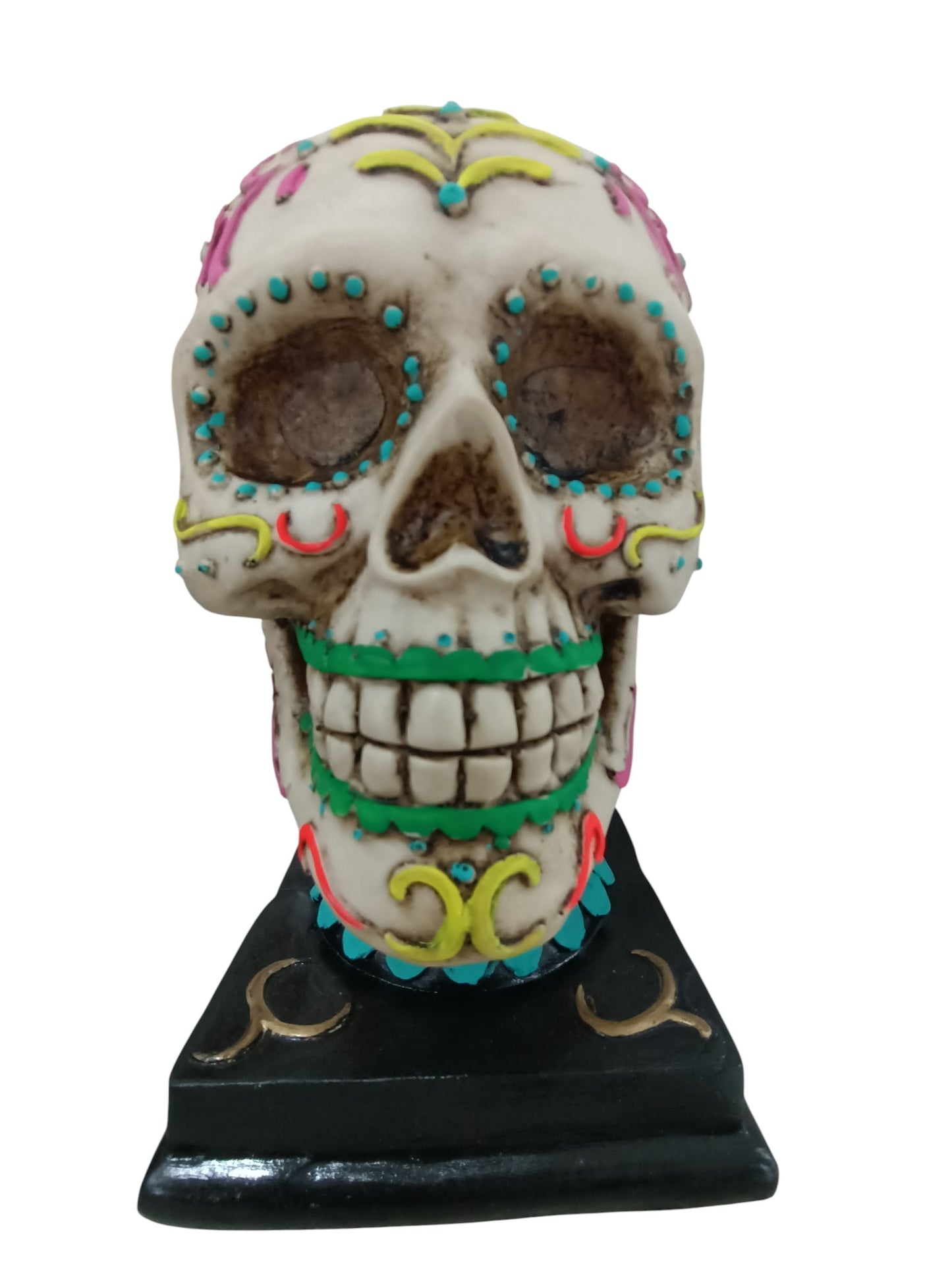Cráneo decorativo floreado para día de muertos ofrenda porta vela