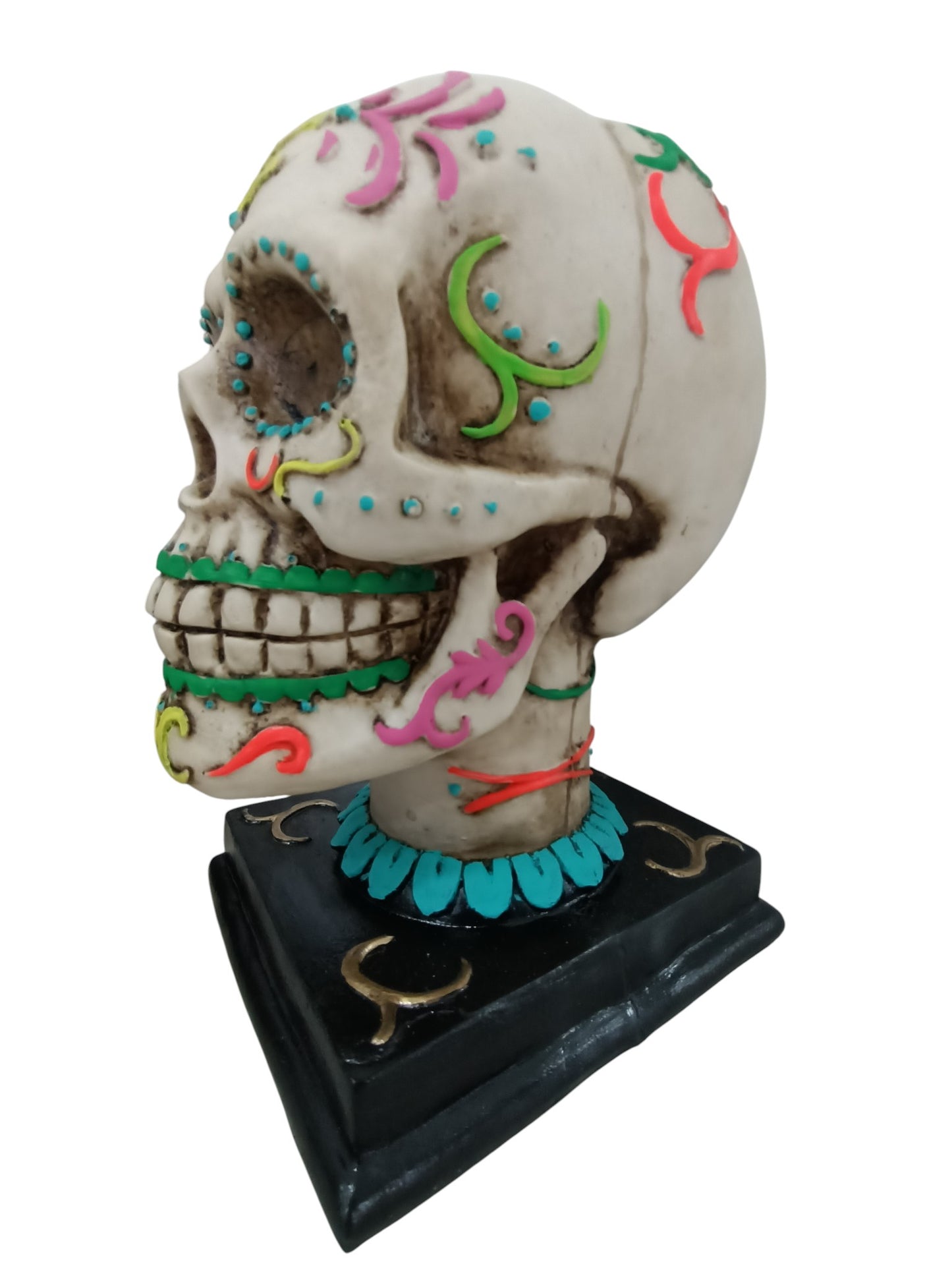 Cráneo decorativo floreado para día de muertos ofrenda porta vela