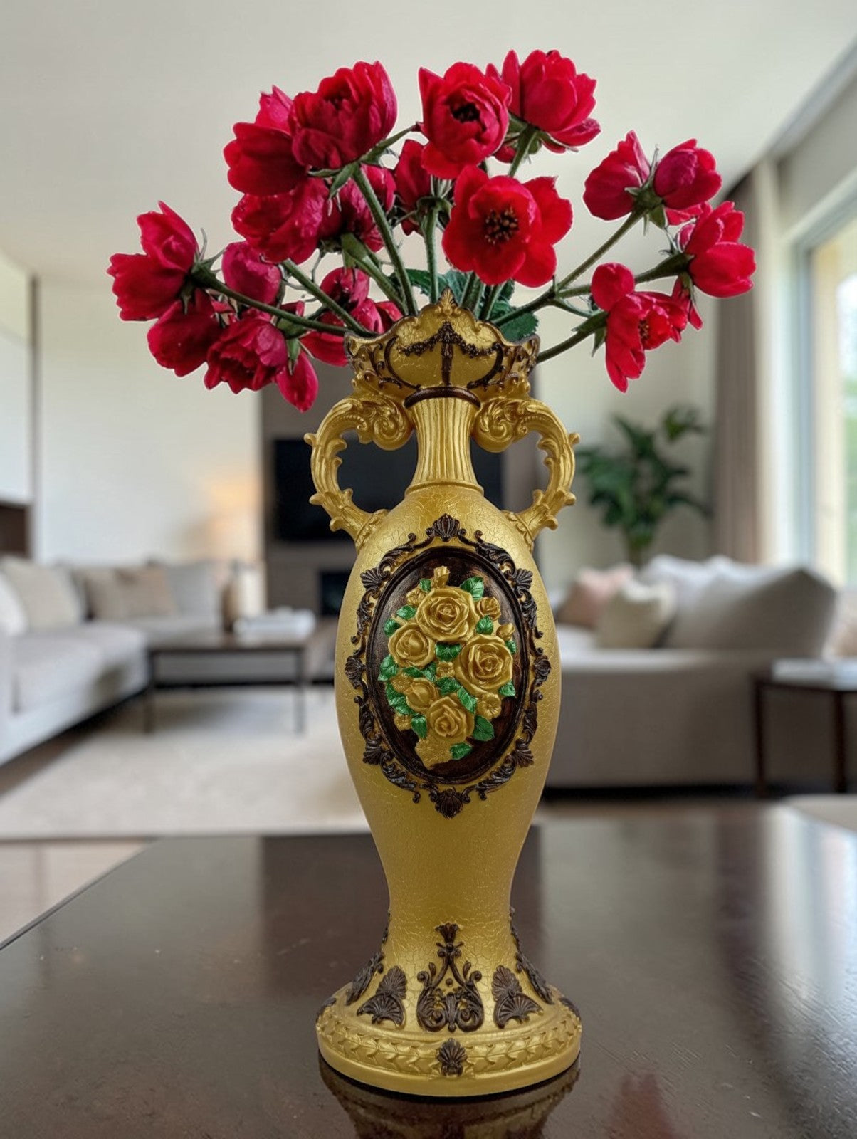 Jarrón Decorativo Elegante con Relieve Floral 50 cm