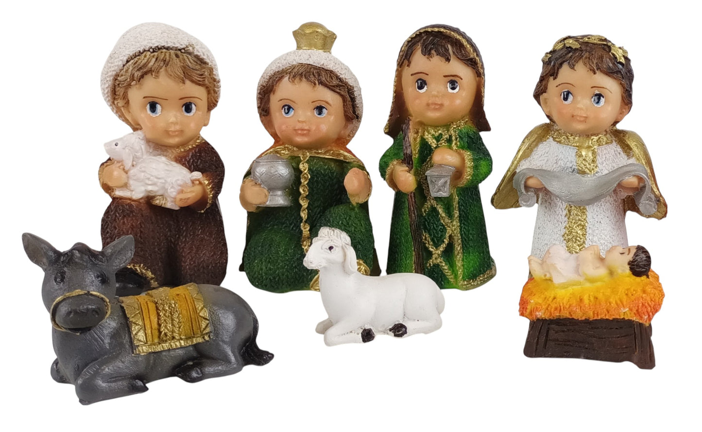Nacimiento navideño completo infantil 13 cm  mini pequeño. Nacimiento de Belén.