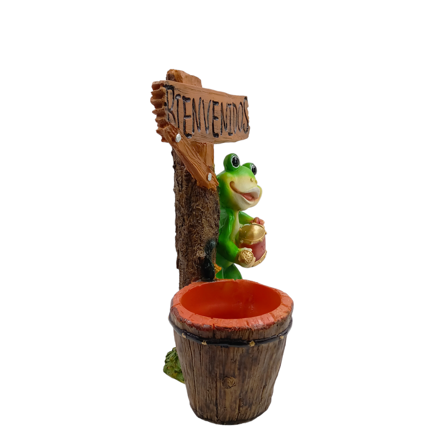 Maceta decorativa con rana y letrero "Bienvenidos" – Ideal para mini plantas