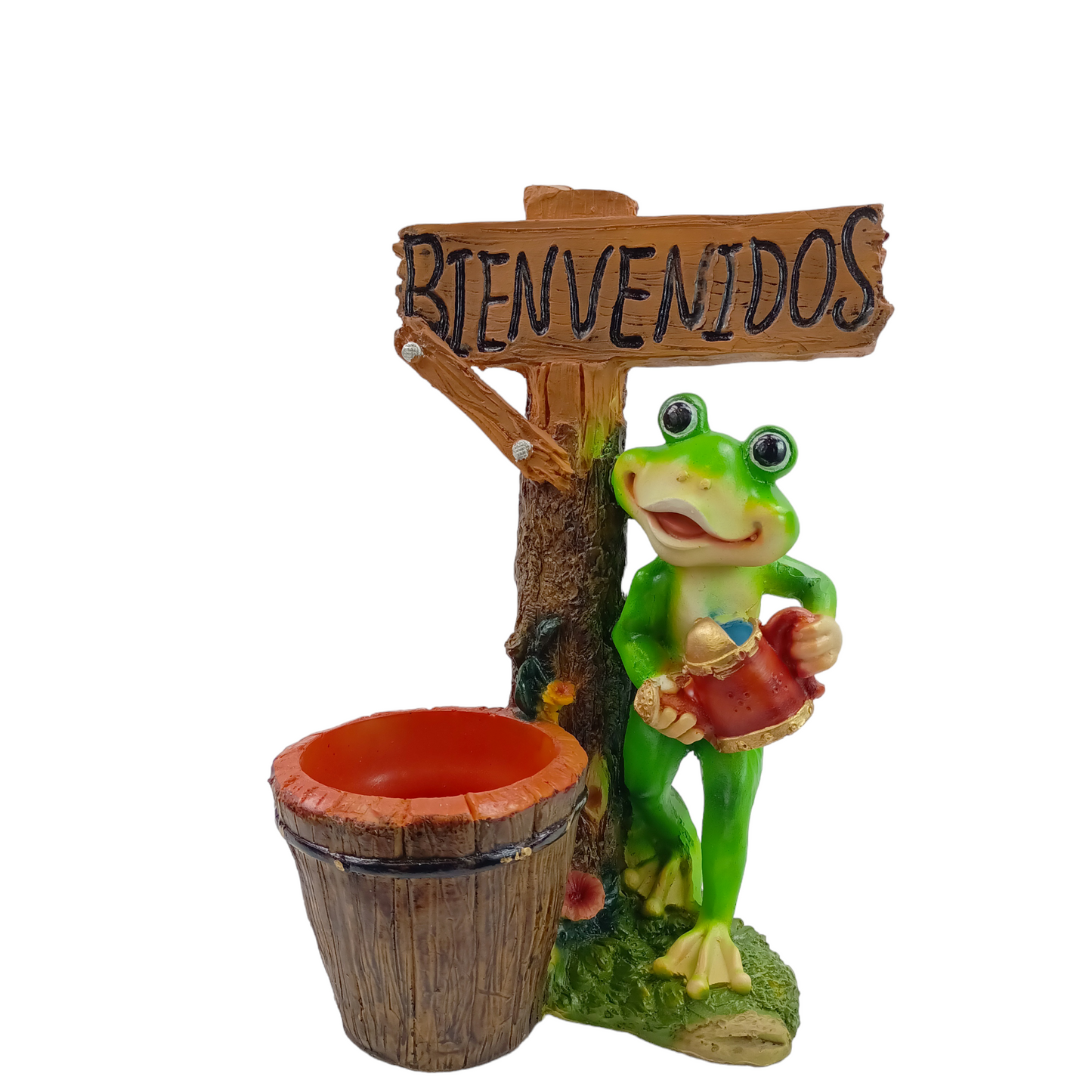 Maceta decorativa con rana y letrero "Bienvenidos" – Ideal para mini plantas