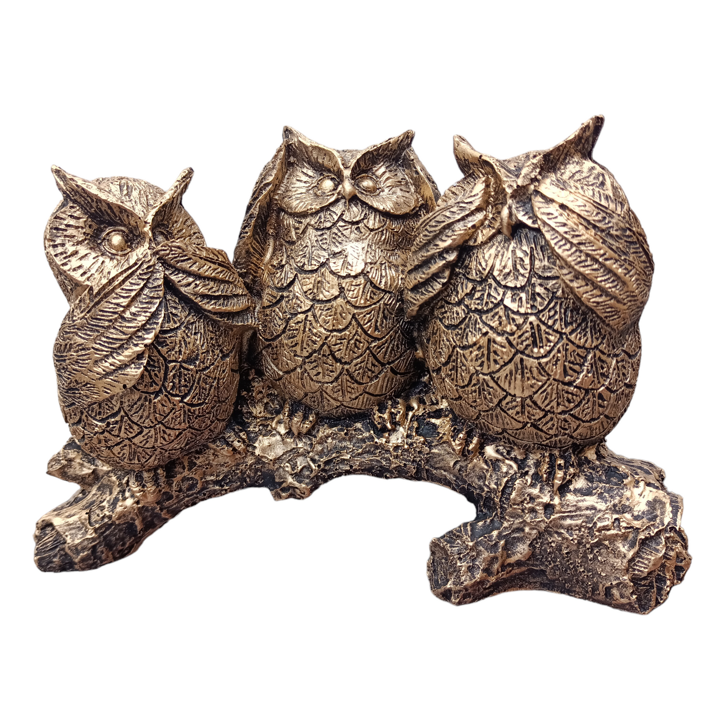 Decoración de Tres Búhos Sabios Virtudes, Estatua Figuras Decorativa para el Hogar (Dorado)
