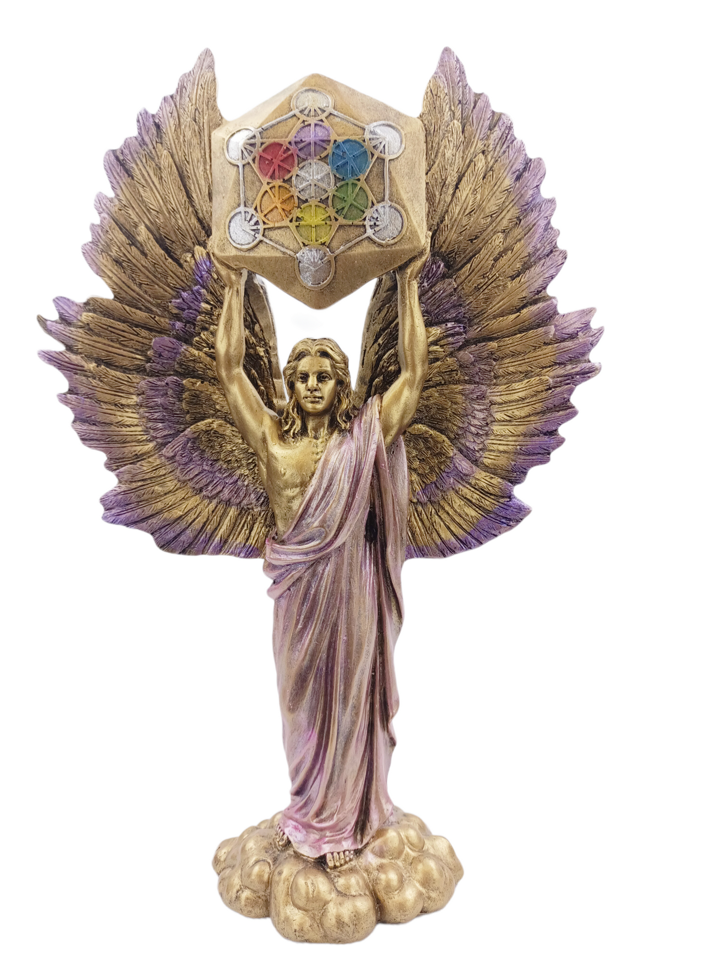 Arcángel Metatrón de 35 cm en Resina - Con Cubo de Metatrón Multicolor
