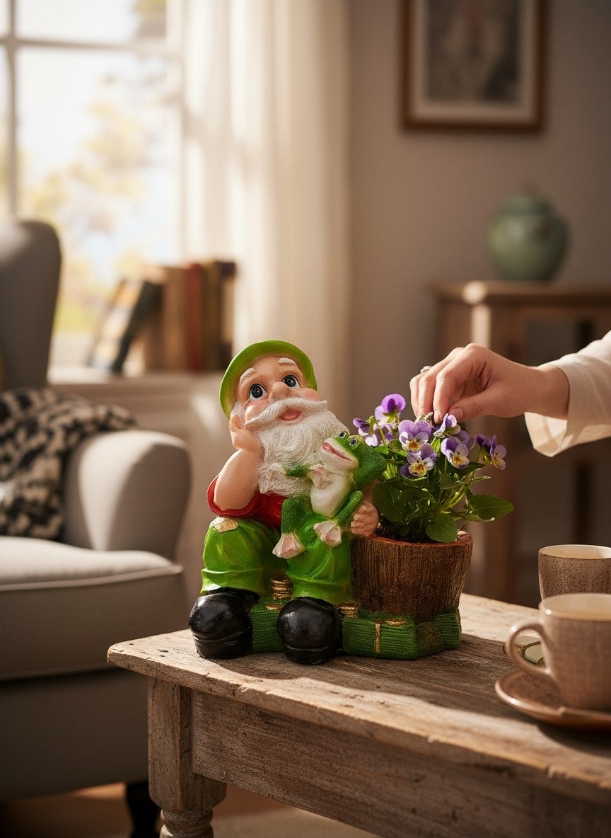 Duende de la Fortuna con Rana – Maceta Decorativa 35 cm