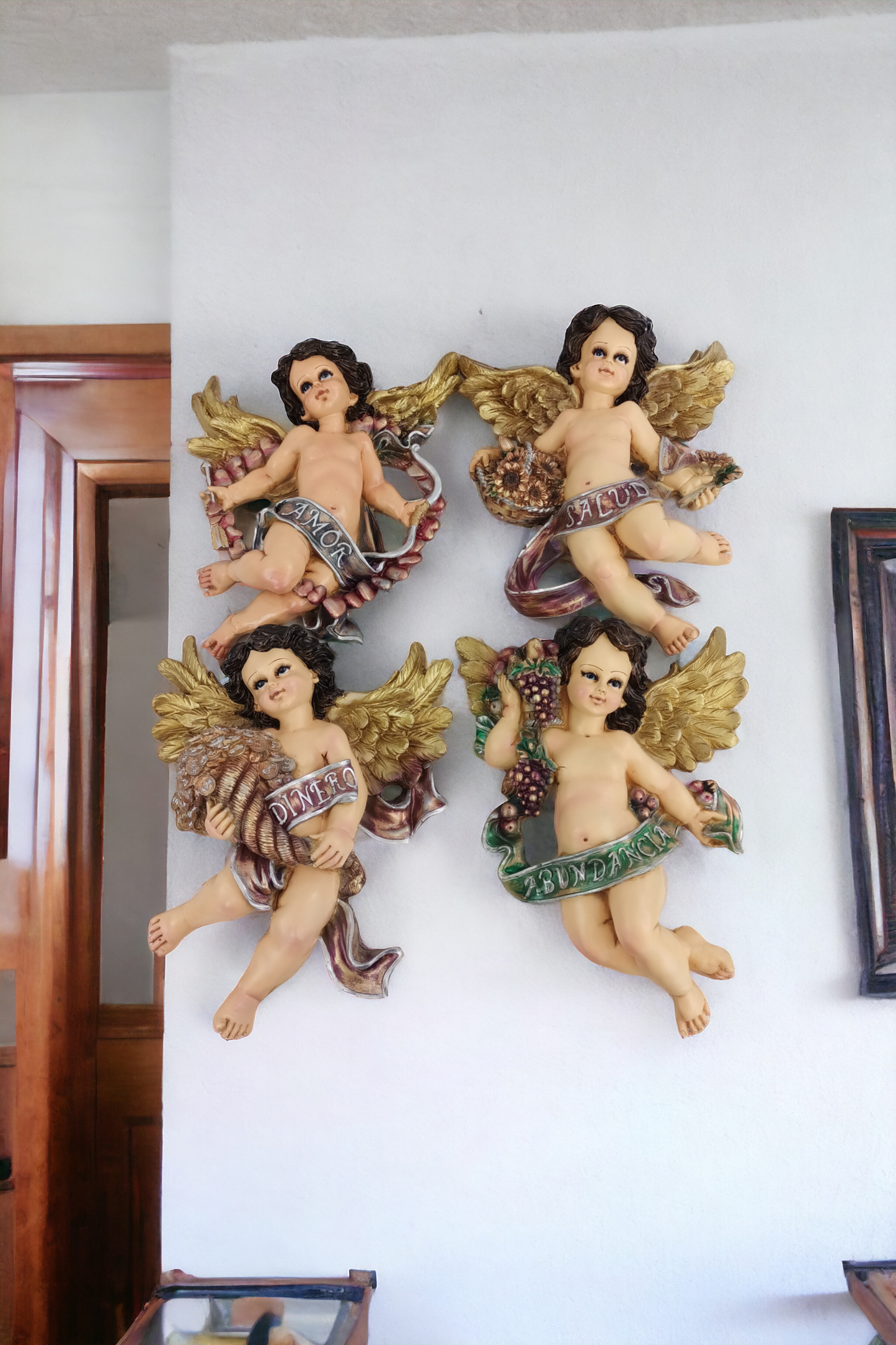 Querubines ángeles de Dios, juego de 4 piezas para pared, 29 cm figuras decorativas