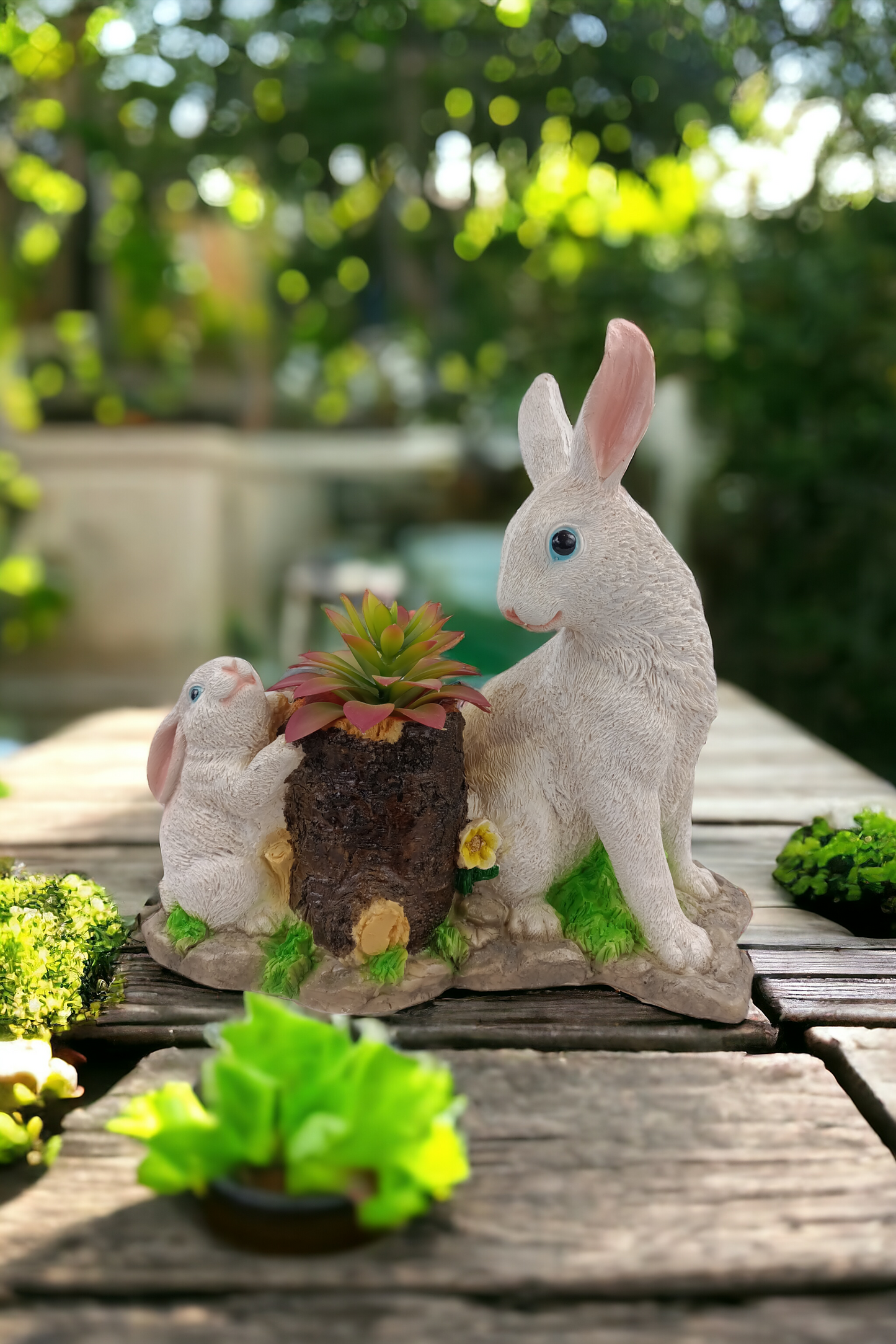 Maceta Decorativa Conejo de Resina 29 cm | Figura de Conejo con Maceta para Jardín, Terraza y Hogar | Adorno Ornamental Artesanal