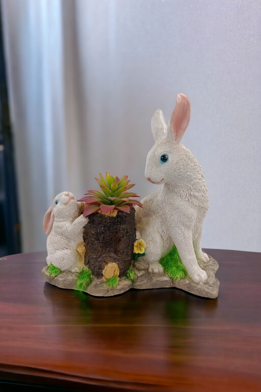 Maceta Decorativa Conejo de Resina 29 cm | Figura de Conejo con Maceta para Jardín, Terraza y Hogar | Adorno Ornamental Artesanal