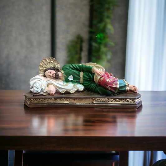 San José dormido durmiente descansando, San José Dormido de Resina 25 cm – Imagen Religiosa para Protección y Peticiones en el Hogar
