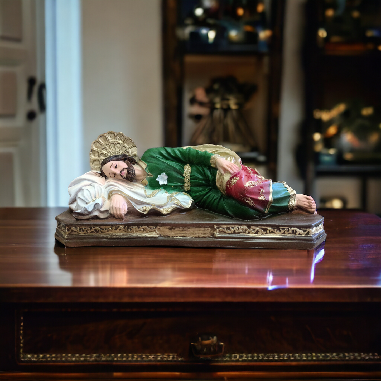 San José dormido durmiente descansando, San José Dormido de Resina 25 cm – Imagen Religiosa para Protección y Peticiones en el Hogar