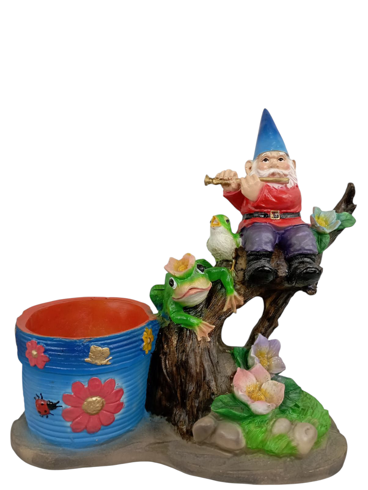 Maceta Decorativa Duende Músico con Animales – Fantasía Natural Artesanal