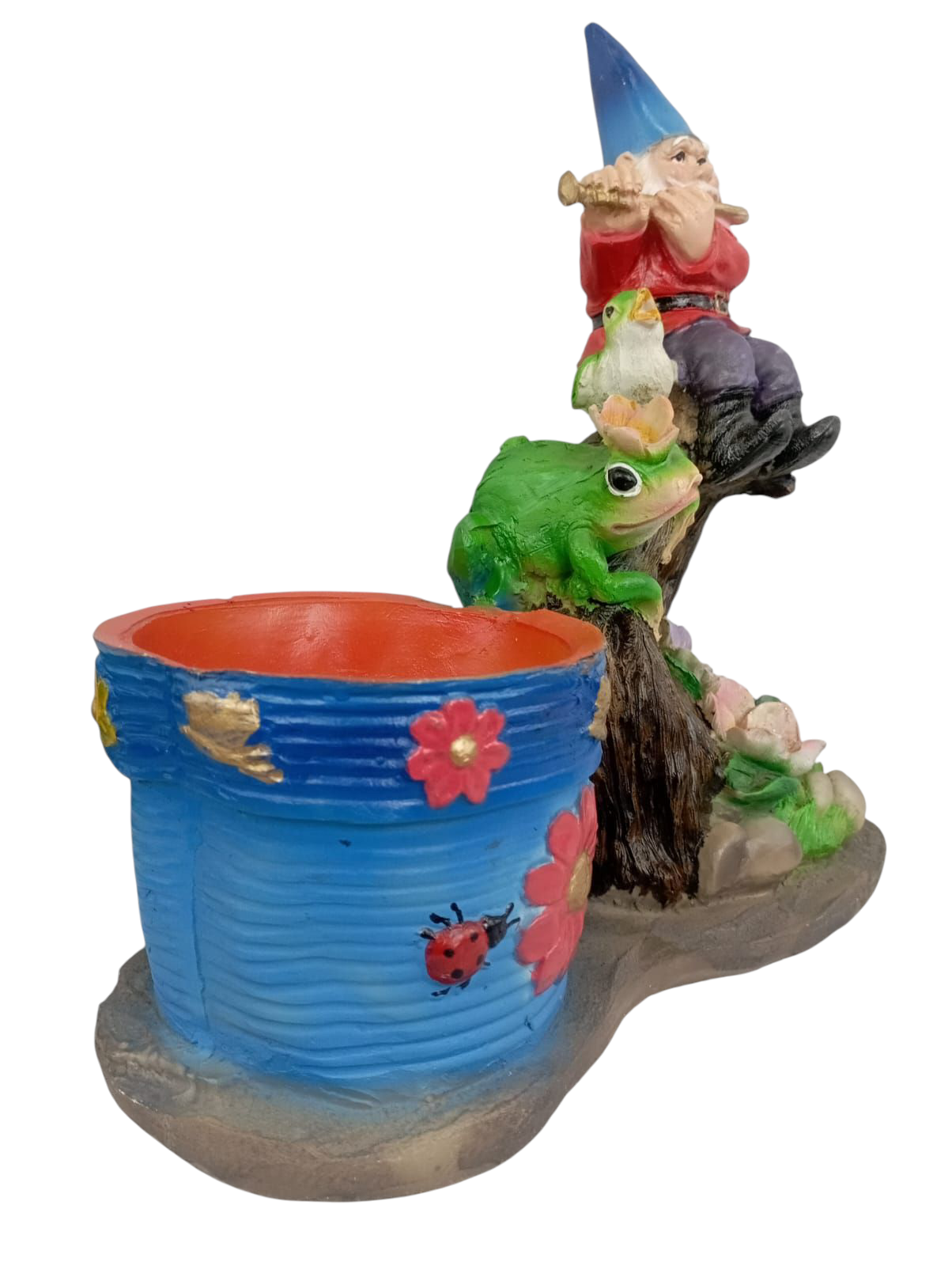 Maceta Decorativa Duende Músico con Animales – Fantasía Natural Artesanal