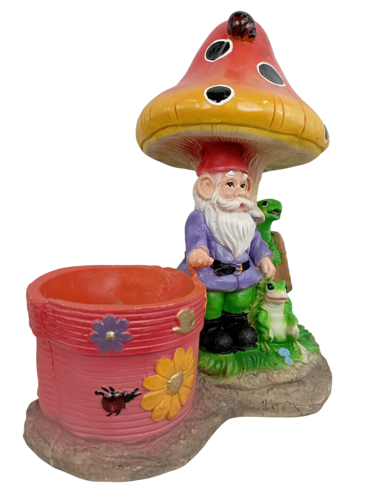 Maceta Decorativa Duende de Jardín con Hongo y Animalitos – Figura Artesanal Fantástica