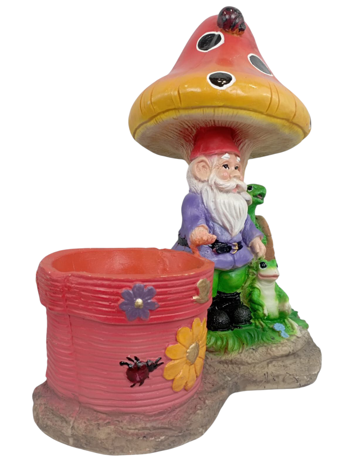 Maceta Decorativa Duende de Jardín con Hongo y Animalitos – Figura Artesanal Fantástica