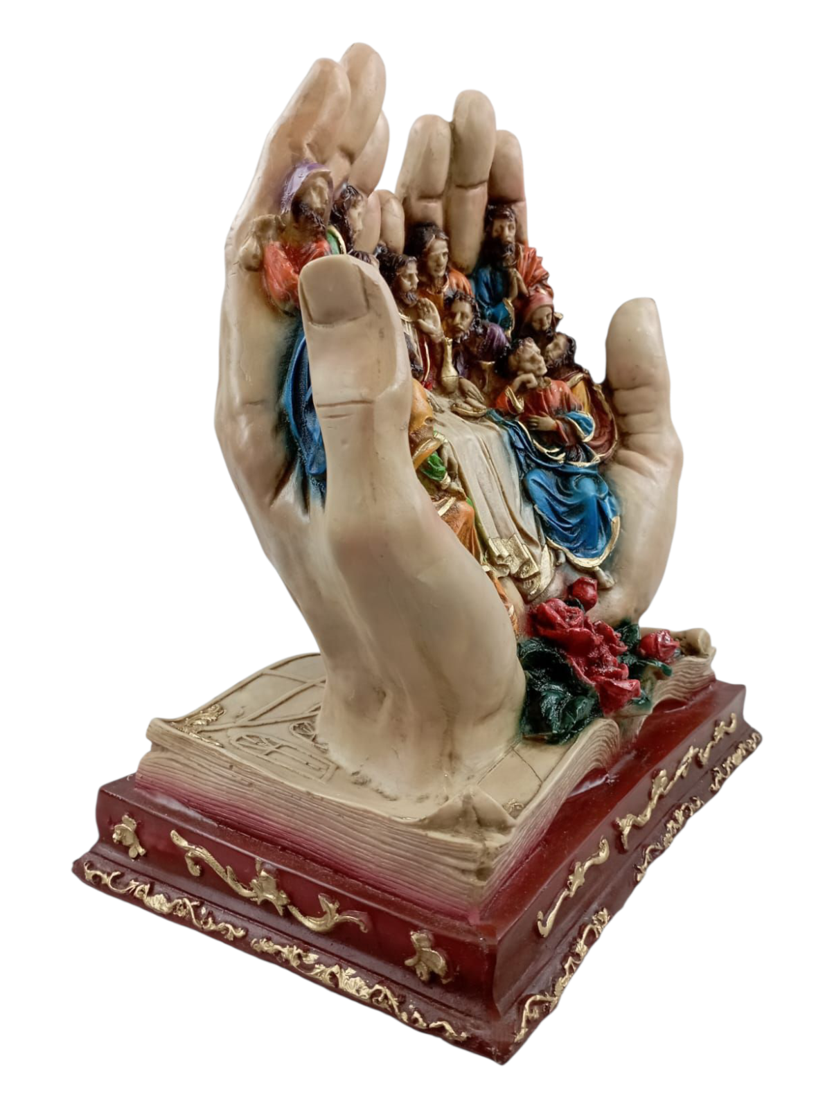 Escultura de la Última Cena Sostenida por las Manos de Dios – Símbolo de Fe y Protección Divina