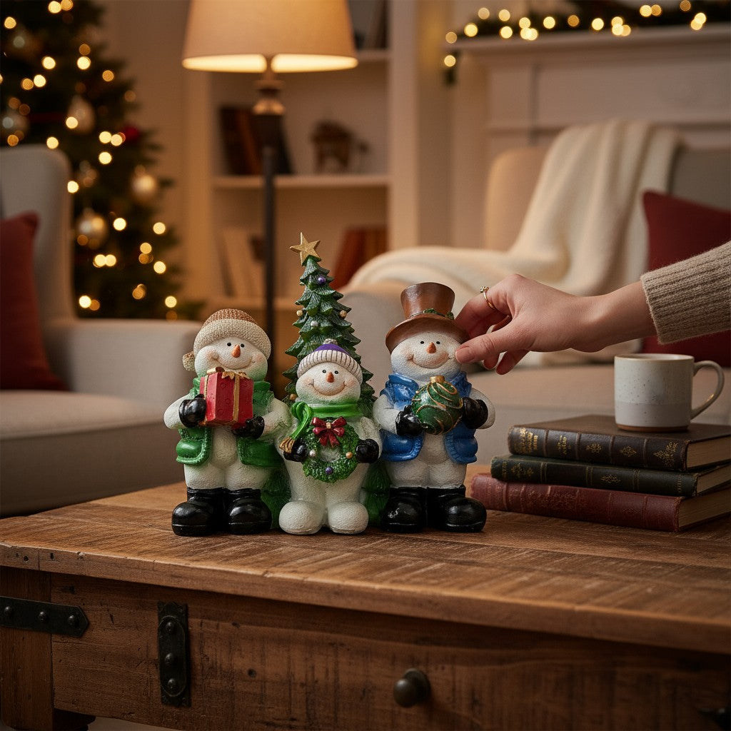 Decoraciones navideñas muñecos de nieve con árbol de navidad Decoración Navideña Familia de Muñecos de Nieve – Espíritu de Alegría y Calidez