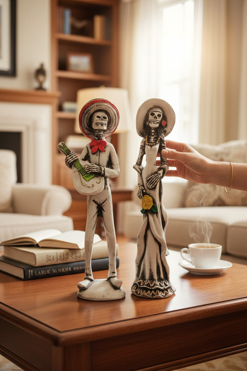 Pareja de catrines, decoración de día de muertos para ofrendas. Resina.