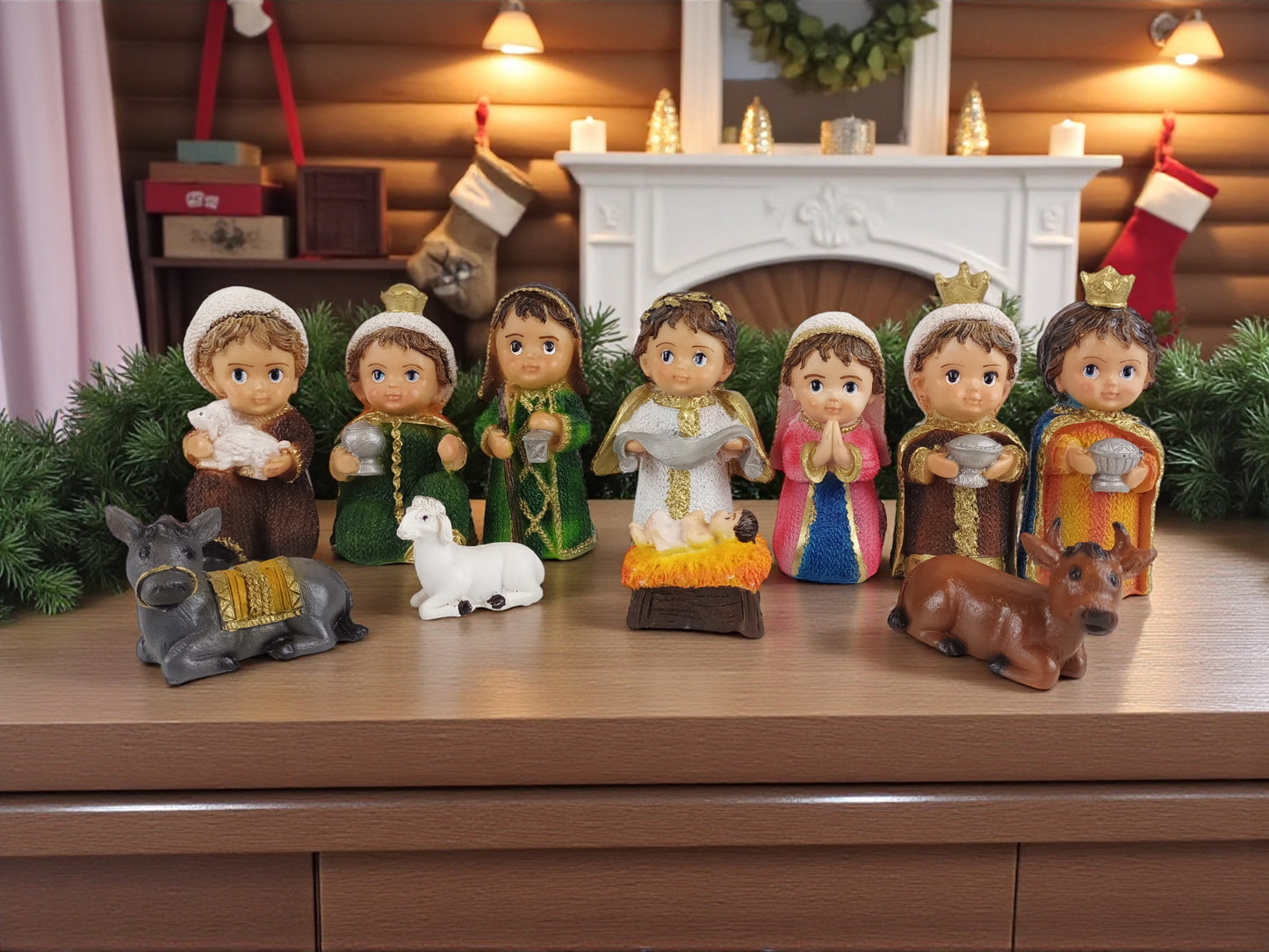 Nacimiento navideño completo infantil 13 cm  mini pequeño. Nacimiento de Belén.