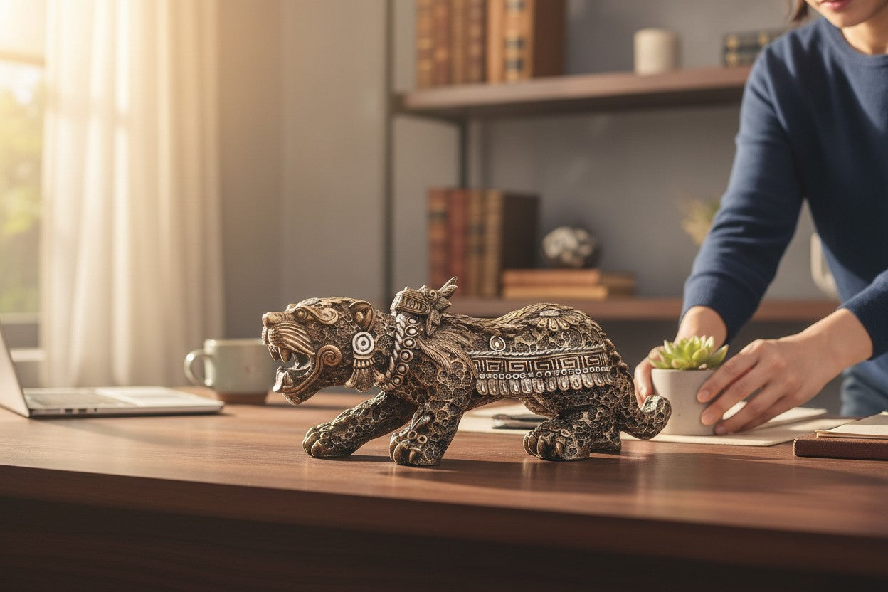 Jaguar Azteca Decorativo en Resina – Figura Ancestral de Poder y Elegancia | 36 cm