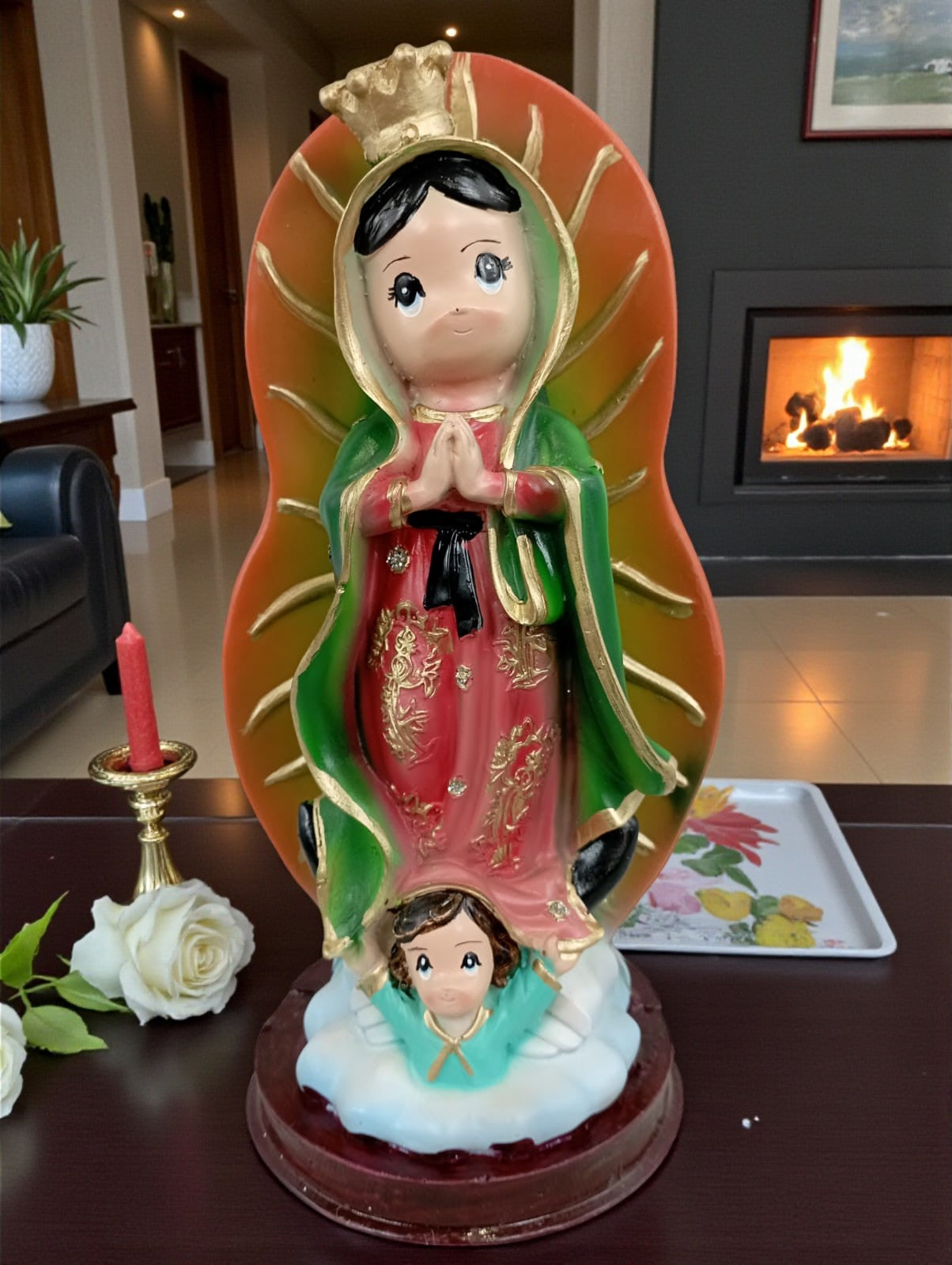Virgen de Guadalupe Infantil | Figura Decorativa Religiosa en Resina