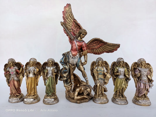 Set de 7 Arcángeles con San Miguel – Figuras de Resina Artesanales