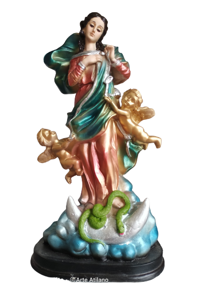 Virgen Desatanudos de resina 30 cm con ojos de cristal – Imagen religiosa católica para altar o decoración espiritual