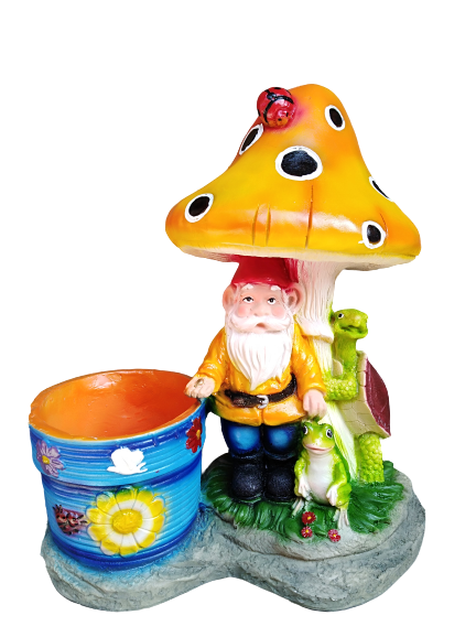 Maceta Decorativa Duende de Jardín con Hongo y Animalitos – Figura Artesanal Fantástica