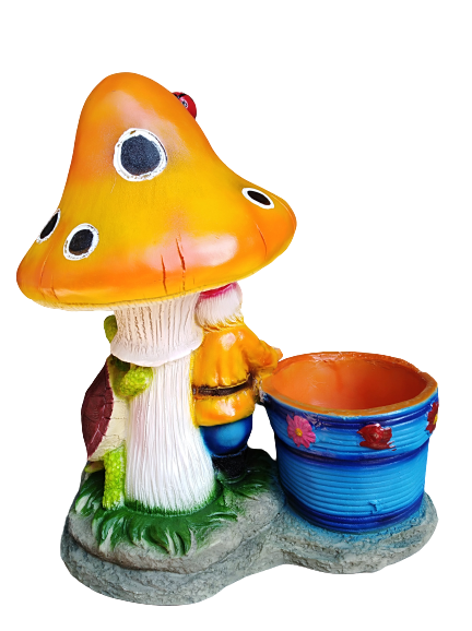 Maceta Decorativa Duende de Jardín con Hongo y Animalitos – Figura Artesanal Fantástica