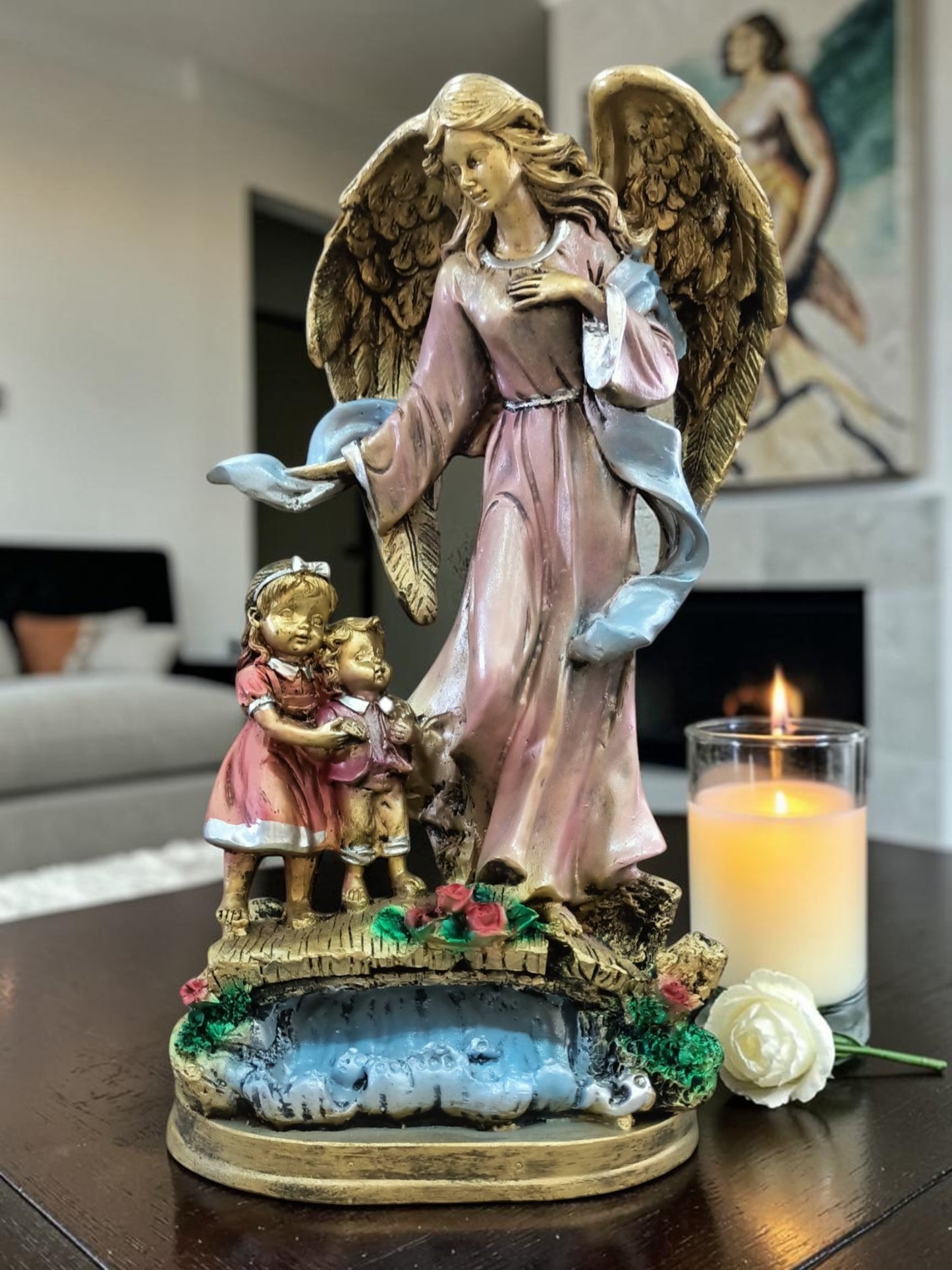 Guardian angel girl boy figure sculpture