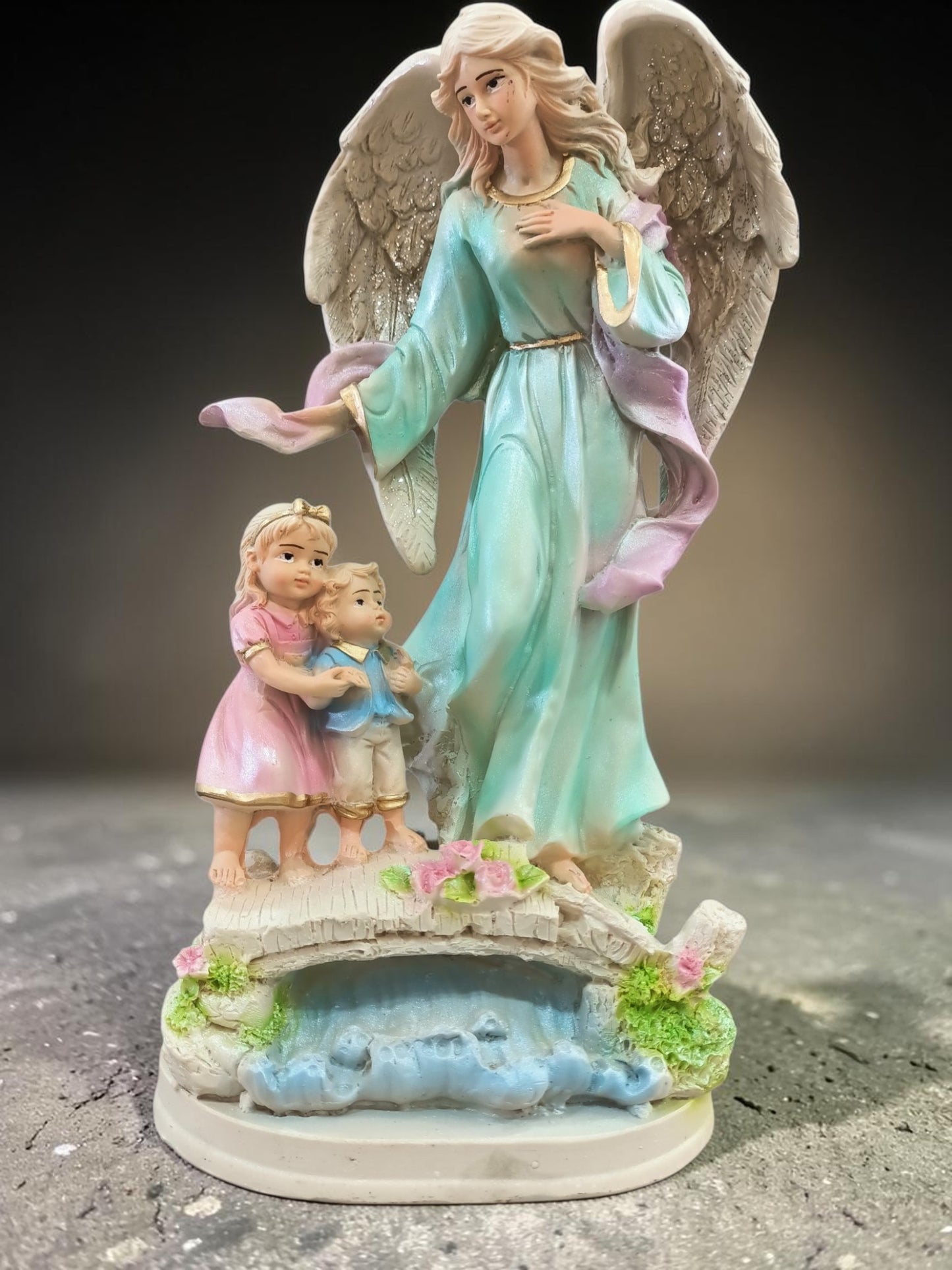 Guardian angel girl boy figure sculpture