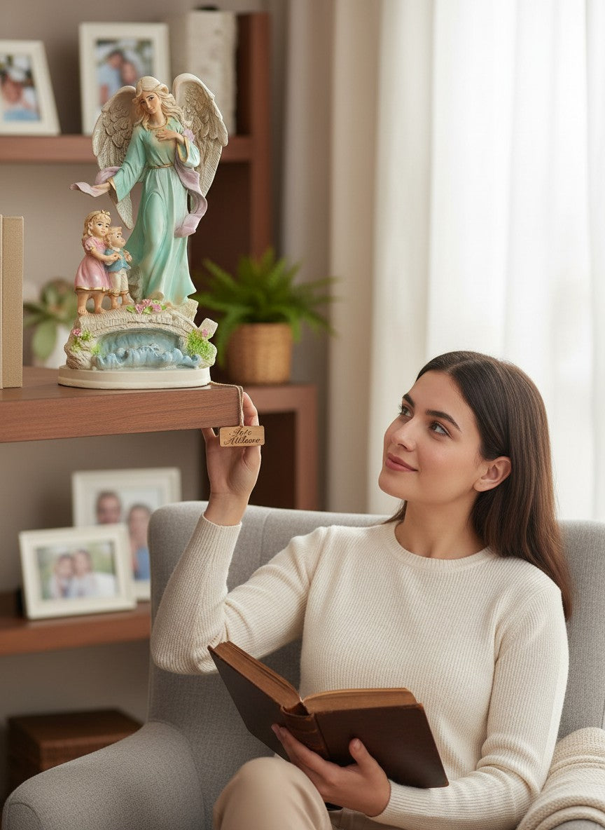 Guardian angel girl boy figure sculpture