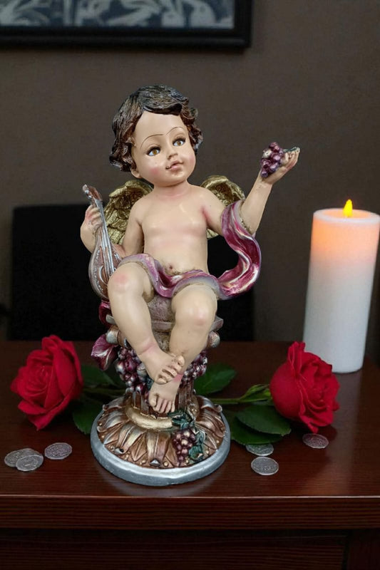 Figura Decorativa Ángel Querubín Abundancia para el Hogar – Estatua Clásica de Resina para Hogar y Jardín