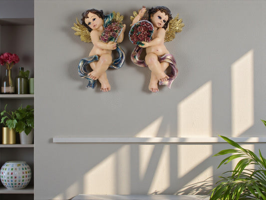 Par de Ángeles Decorativos para Pared – Arte Religioso en Relieve 28 cm