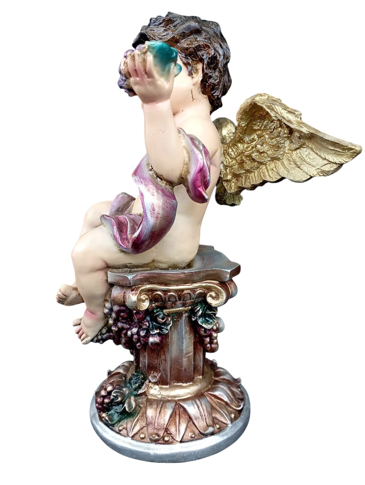 Figura Decorativa Ángel Querubín Abundancia para el Hogar – Estatua Clásica de Resina para Hogar y Jardín