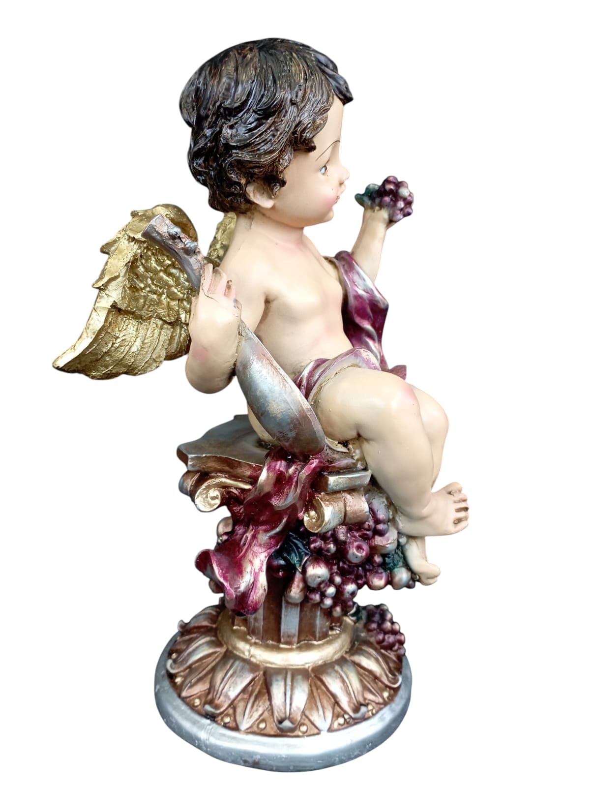 Figura Decorativa Ángel Querubín Abundancia para el Hogar – Estatua Clásica de Resina para Hogar y Jardín