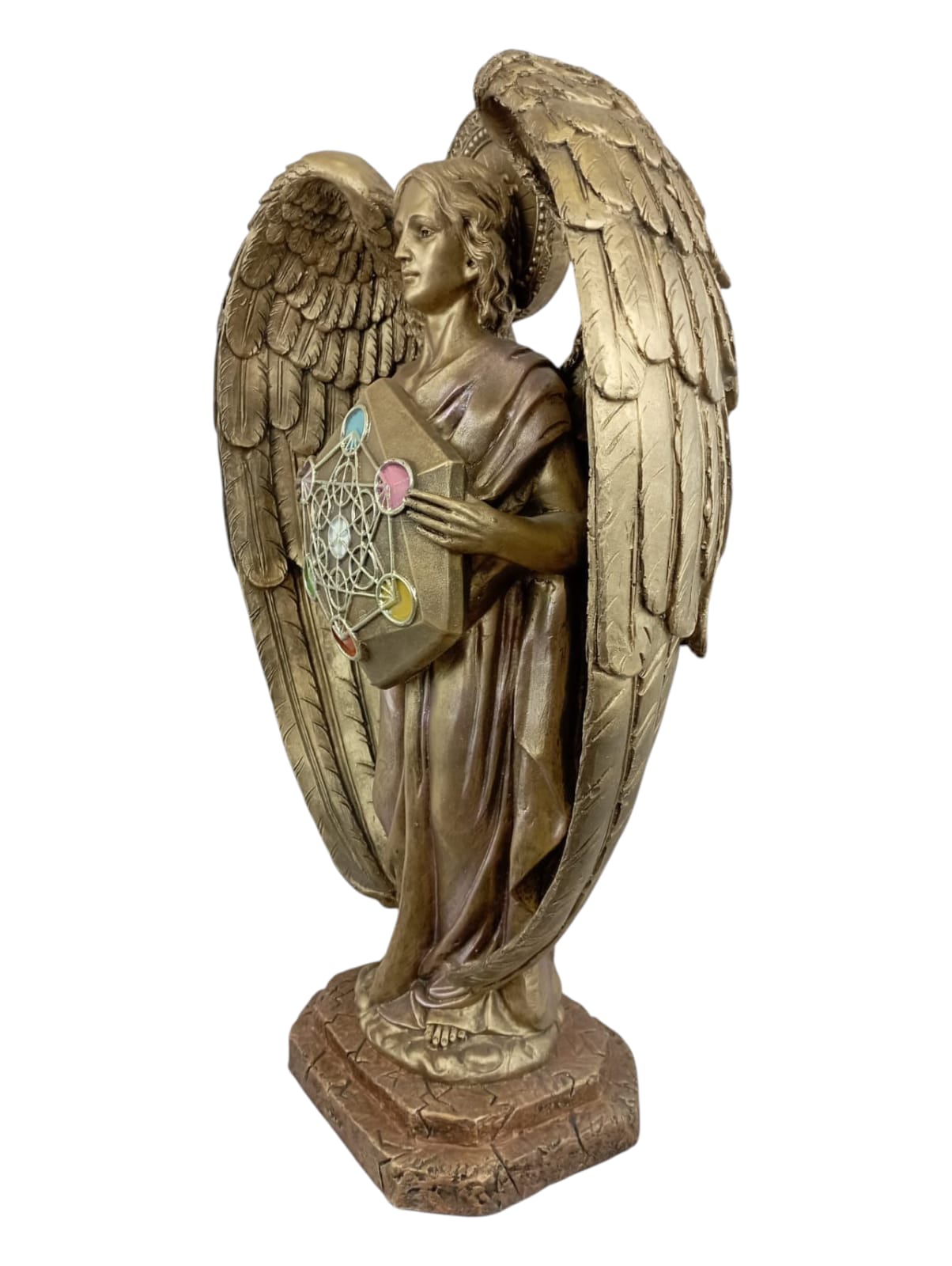 Arcángel Metatrón con Cubo Sagrado – Escultura Espiritual de Resina Grande | Protección, Energía y Geometría Sagrada